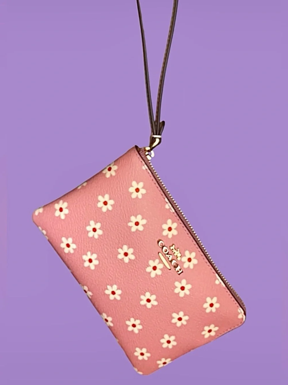 Coach NEW Wristlet Pink w/white Floral Gold Hrdw/pinmounted Logo